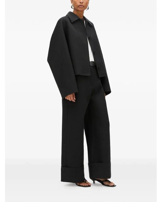 Another Tomorrow Black Raglan-Sleeve Back-Flap Jacket
