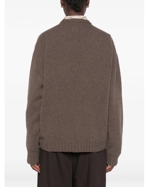 Alysi Brown V-Neck Ribbed-Trim Sweater