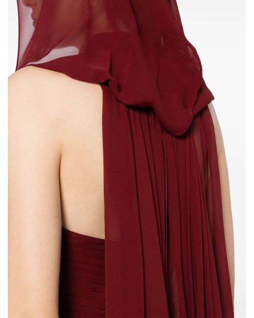 Elie Saab Red Hooded Sleeveless Silk Gown