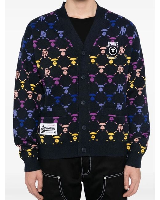Aape By A Bathing Ape Blue All-Over Logo Print Cardigan for men