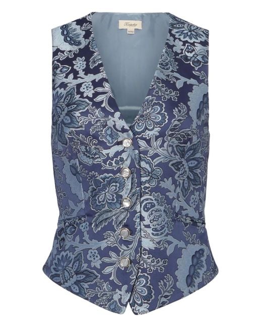 Temperley London Gilet Met Bloemenprint En Knopen in het Blue