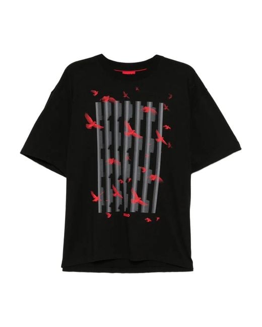 HUGO Black Graphic-Printed T-Shirt for men