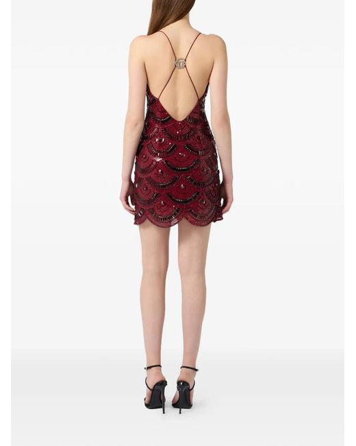 Philipp Plein Purple Sequin-Embellished Scallop-Edge Mini Dress