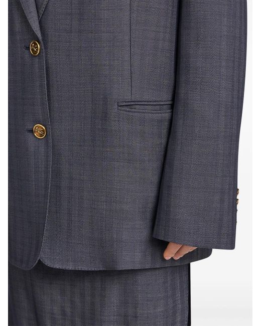 Etro Blue Logo-Engraved Buttons Oversized Jacket