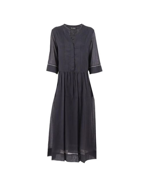 Peserico Midi-Jurk Met Cropped Mouwen in het Blue