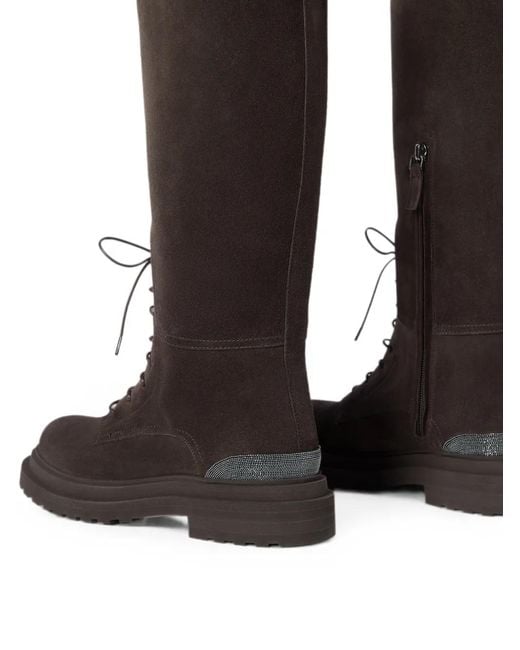 Brunello Cucinelli Black Suede Boots With Precious Detail