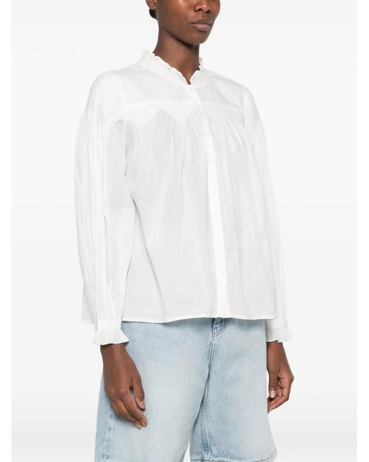 Ba&sh White Tonia Smocked Ruffled Blouse