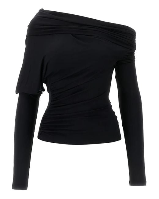 Top drapeado con hombro descubierto ANDAMANE de color Black