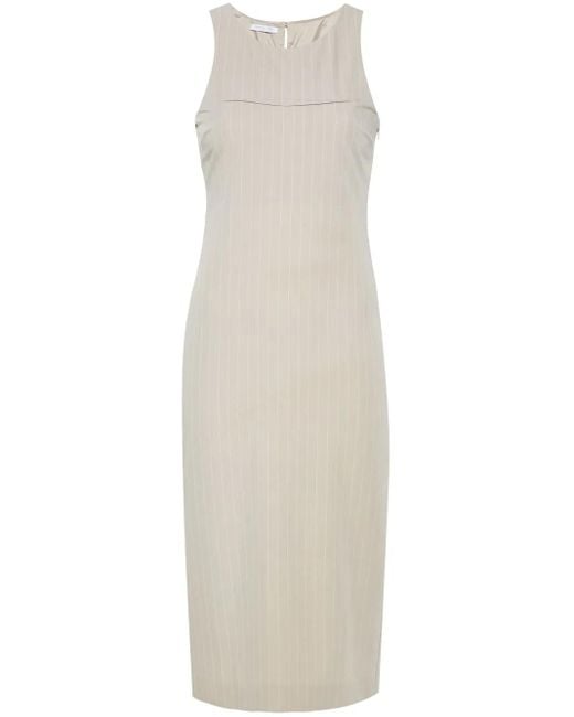 Patrizia Pepe White Pinstripe-Pattern Midi Dress