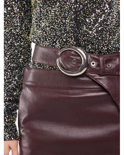 Rabanne Brown Belted Leather Split Midi Skirt