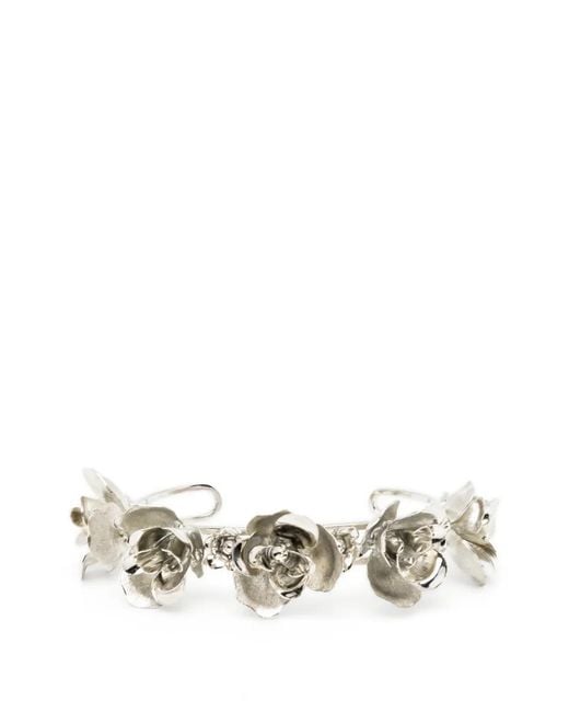 Jennifer Behr White Floral-Embellished Cuff Bracelet