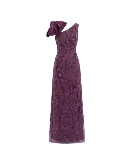 Saiid Kobeisy Purple Asymmetrical Embroidered Bow Maxi Dress