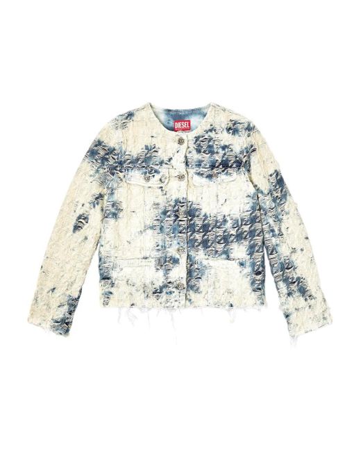 DIESEL White Houndstooth Denim Jacket