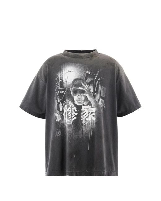 SAINT Mxxxxxx Gray Graphic-Print Crew-Neck T-Shirt for men