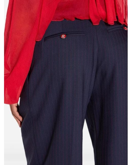 Elisabetta Franchi Blue Pinstripe-Pattern Pleated Trousers