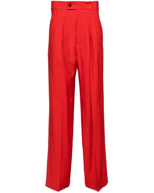 Patrizia Pepe Red Pleat-detailing Straight-leg Trousers for men