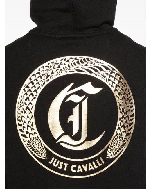 Just Cavalli Black Logo-Print Hoodie