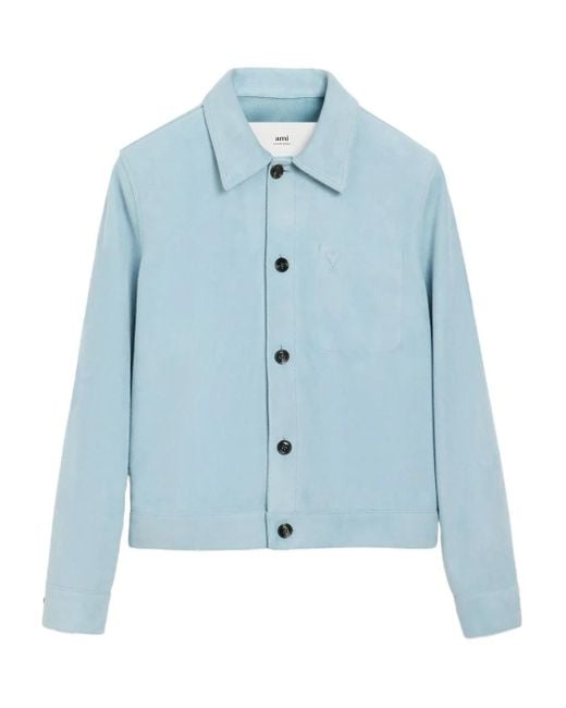 AMI Blue Ami De Coeur Leather Buttoned Jacket for men