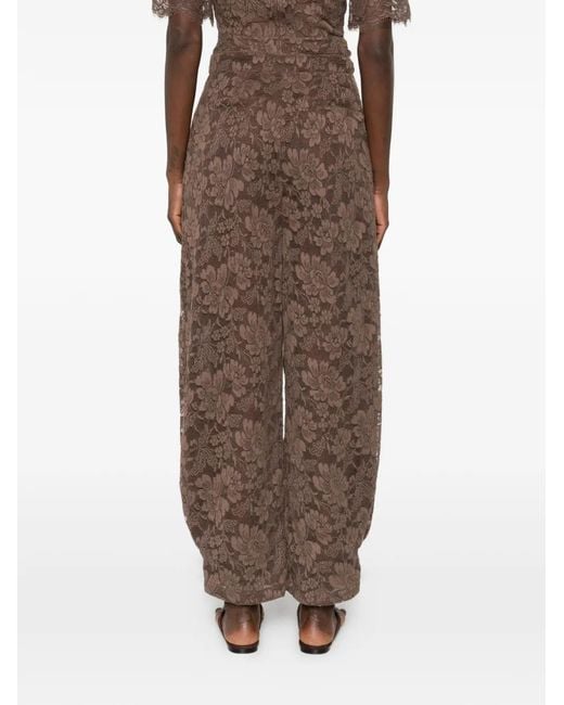 ROWEN ROSE Brown Floral-Print Trousers