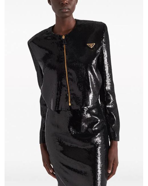 Prada Black Sequin-Embellished Cropped Jacket