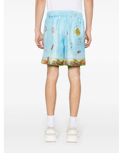 Casablanca Blue Maison Sur Piloti Silk Shorts for men