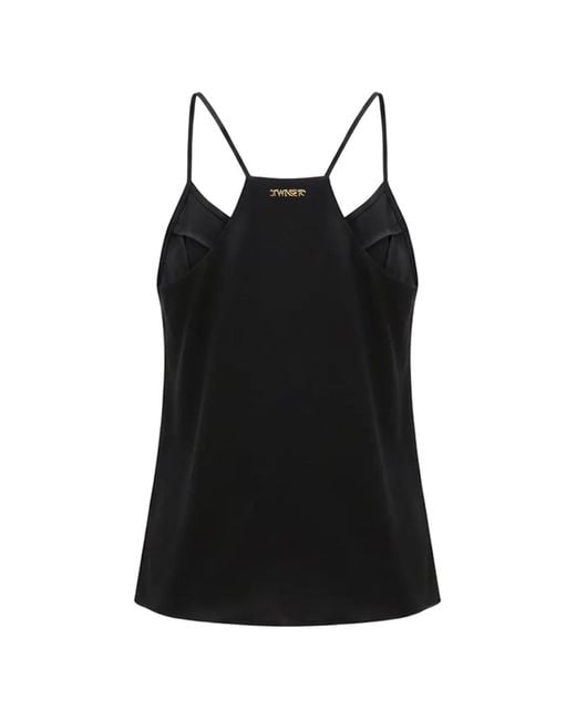Twinset Black Satin Top With Thin Shoulder Straps