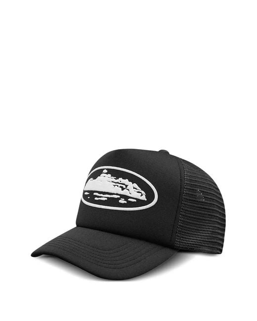 corteiz Black Island Puff-Print Trucker Hat
