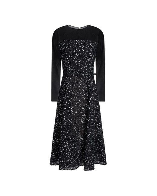 Oscar de la Renta Black Belted Fil-Coupé Dress