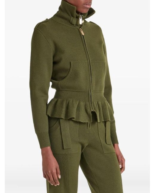 Temperley London Green Ruffled Napoleon Knit Jacket