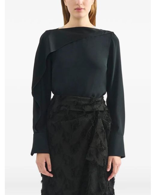 Erdem Black Blouse Volantée À Manches Longues
