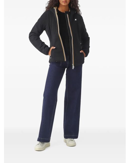 K-Way Black Lily Hooded Logo-Patch Jacket