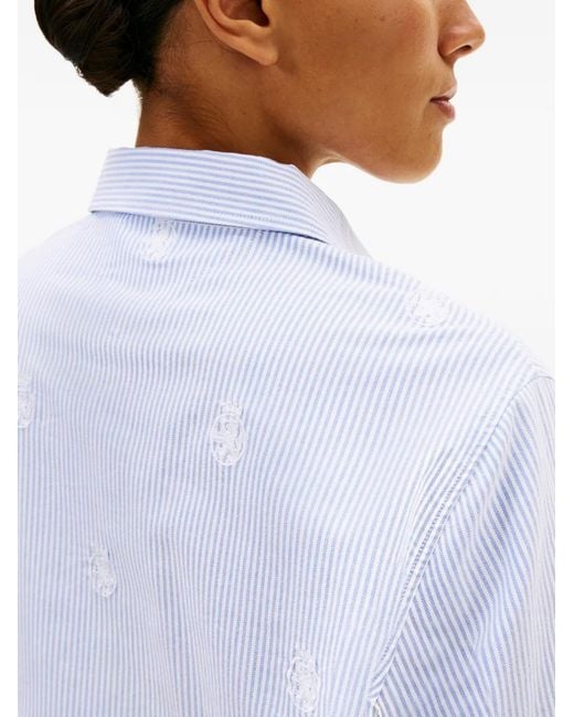 Tommy Hilfiger White Chemise Rayée À Détails Brodés