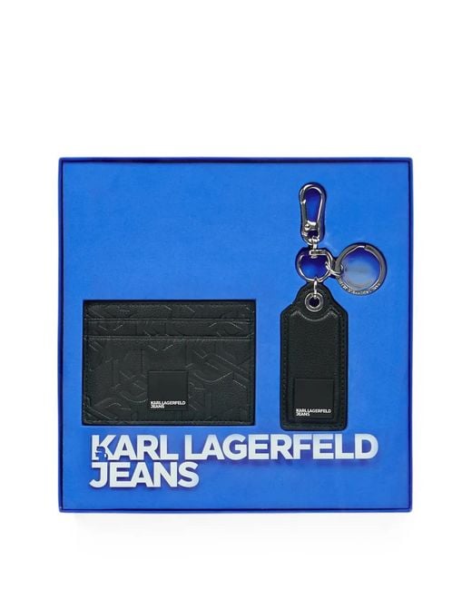 Karl Lagerfeld Black Box Logo Card Holder & Keychain Gift Set for men