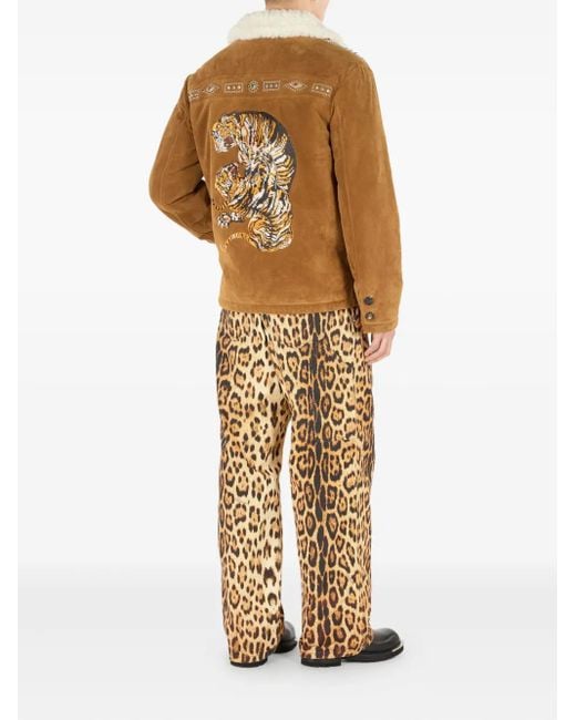 Roberto Cavalli Brown Embroidered Suede Jacket for men