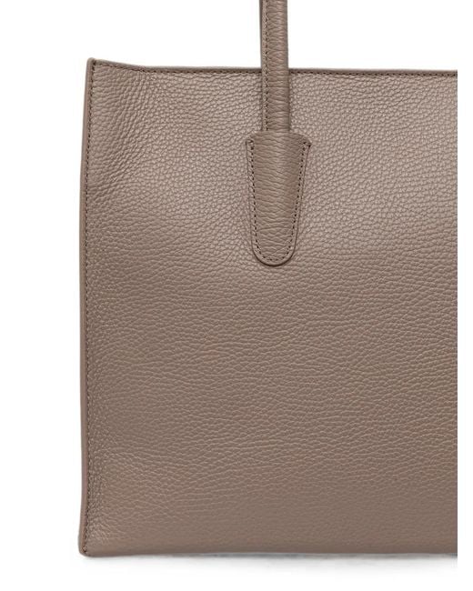 Coccinelle Gray Medium Myrtha26 Logo-Debossed Grained Leather Tote Bag