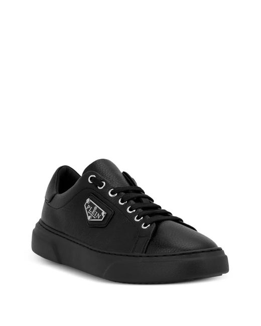 Philipp Plein Black Titan Leather Logo-Plaque Sneakers