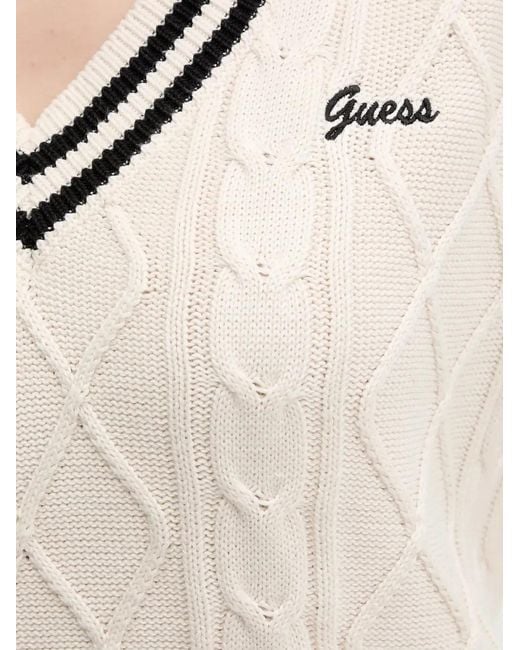 Guess White Striped V-Neck Vest