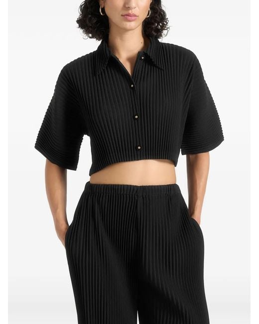 Manière De Voir Black Mona Cropped Pleated Short-Sleeve Shirt