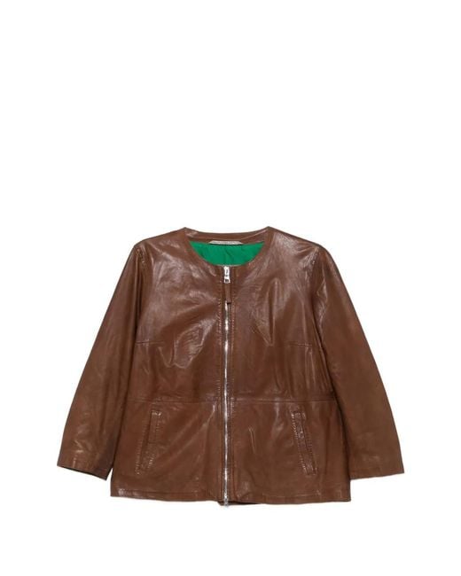 Leather Authority Brown Zip Leather Jacket