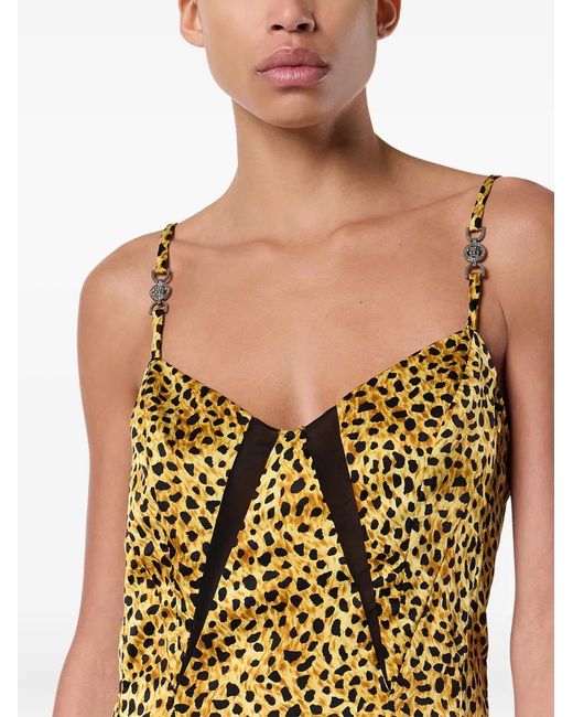 Versace Yellow Cheetah Allover Silk Slip Mini Dress