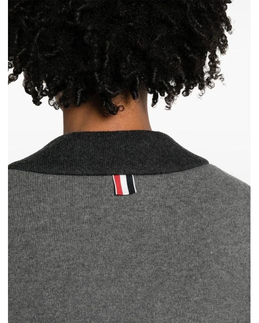 Thom Browne Gray Contrasting-Trim Wool Blend Cardi-Coat