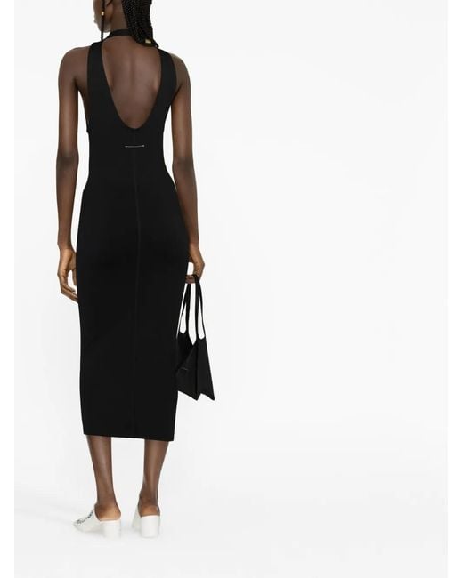 MM6 by Maison Margiela Black Crisscross Halterneck Midi Dress