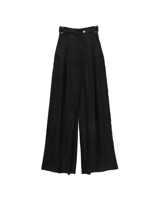 Elisabetta Franchi Black Buckle-Detail Pleated Palazzo Pants