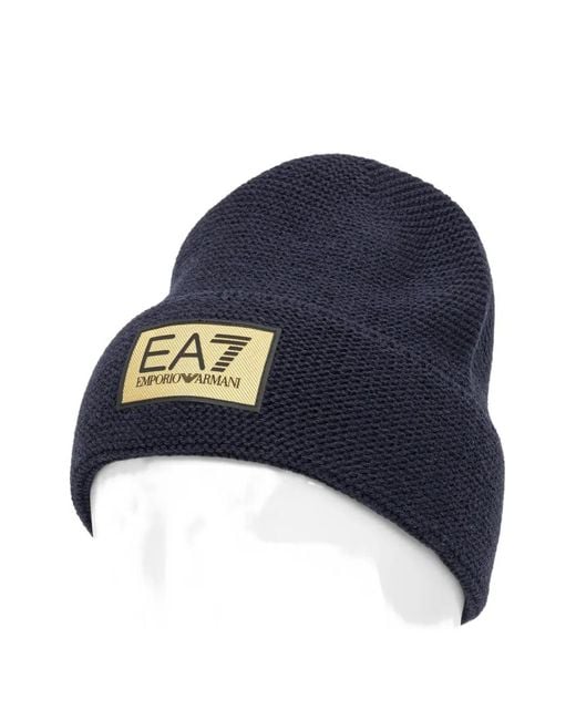 EA7 Blue Logo-Patch Beanie Hat