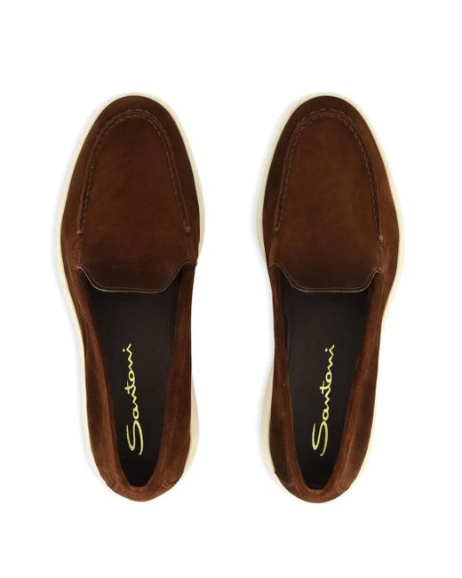 Santoni Brown Suede Loafers