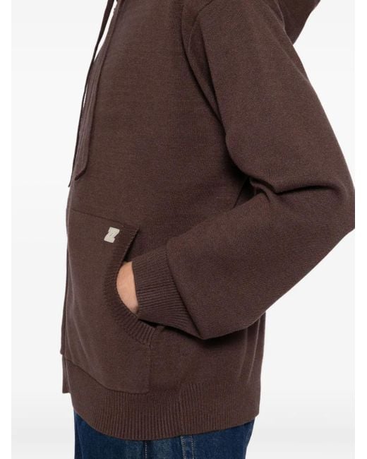Izzue Brown Logo-Patch Knitted Jacket for men