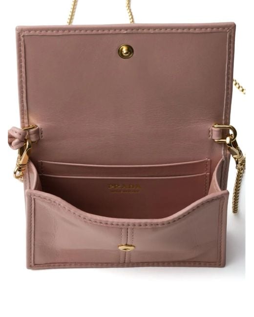 Prada Pink Leather Card Holder With Shoulder Strap