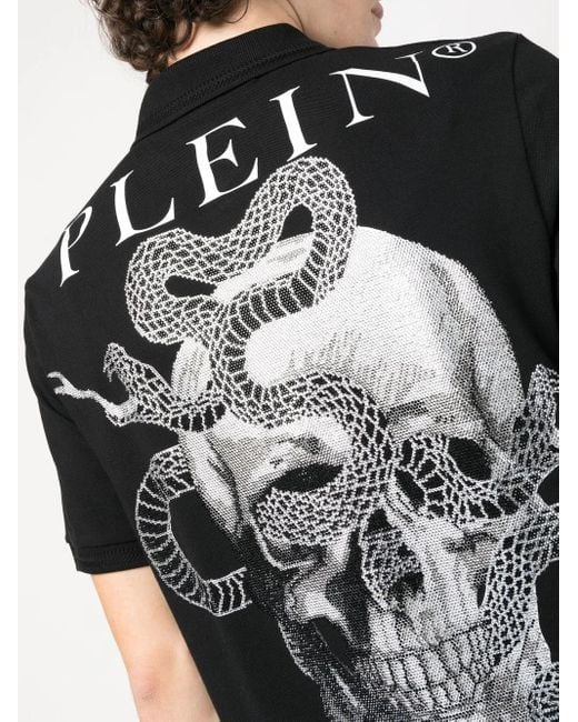 Philipp Plein Black Snake-Logo Polo Shirt for men