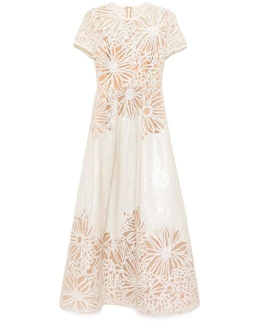 Vestido midi bordado Elie Saab de color Natural