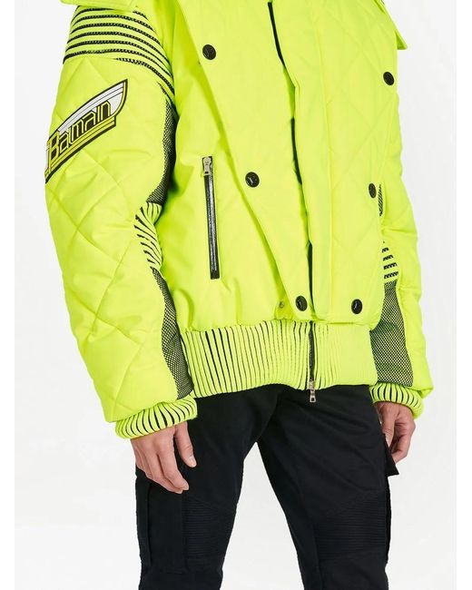 Balmain Yellow Hooded Padded Jacket for men